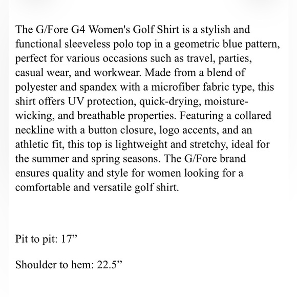 G/FORE G4 Womens Golf Shirt Polo Neck Logo Printed Sleeveless Small Twilight - Picture 5 of 5